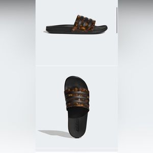adidas Sportswear tortoise print slides in black